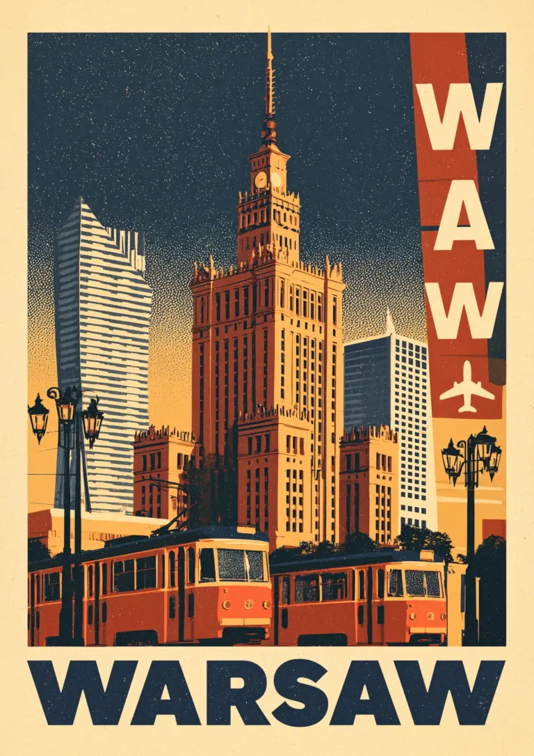 Plakat podróżniczy Warsaw WAW