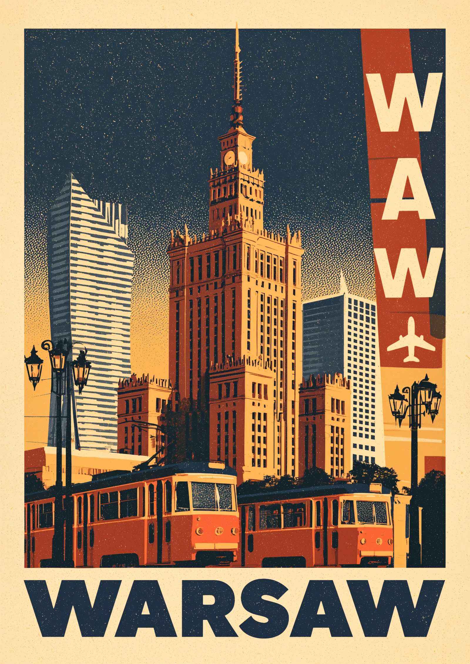 Plakat podróżniczy Warsaw WAW